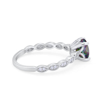 Vintage Style Wedding Bridal Ring Simulated Rainbow CZ 925 Sterling Silver